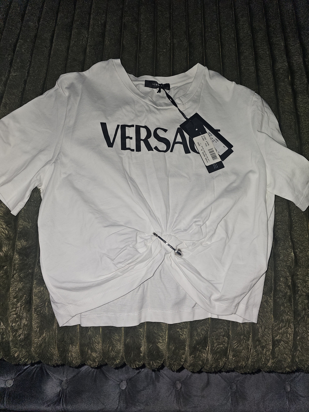 Versace White Logo Twist-Knot Crop Top